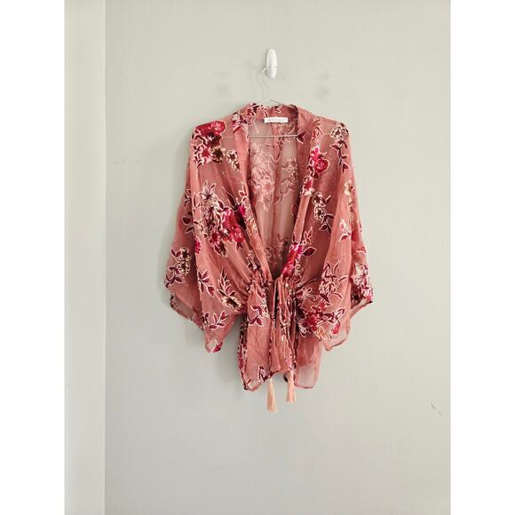 BCBGeneration Pink Floral Kimono One Size New - Picture 1 of 4